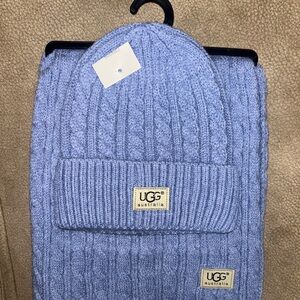 NWT UGG Blue Knit Beanie & Scarf Set  NO pom-pom. MANY COLORS .soft & stretchy.